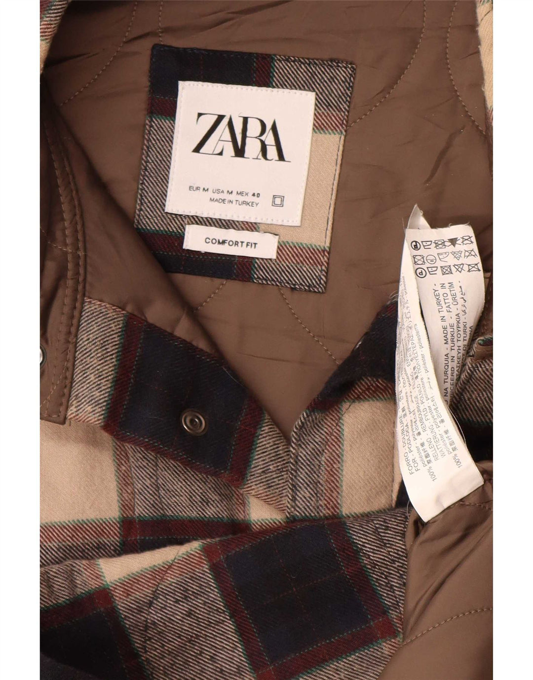 Giacca Shacket da uomo Zara UK 38 Poliestere a quadri beige medio