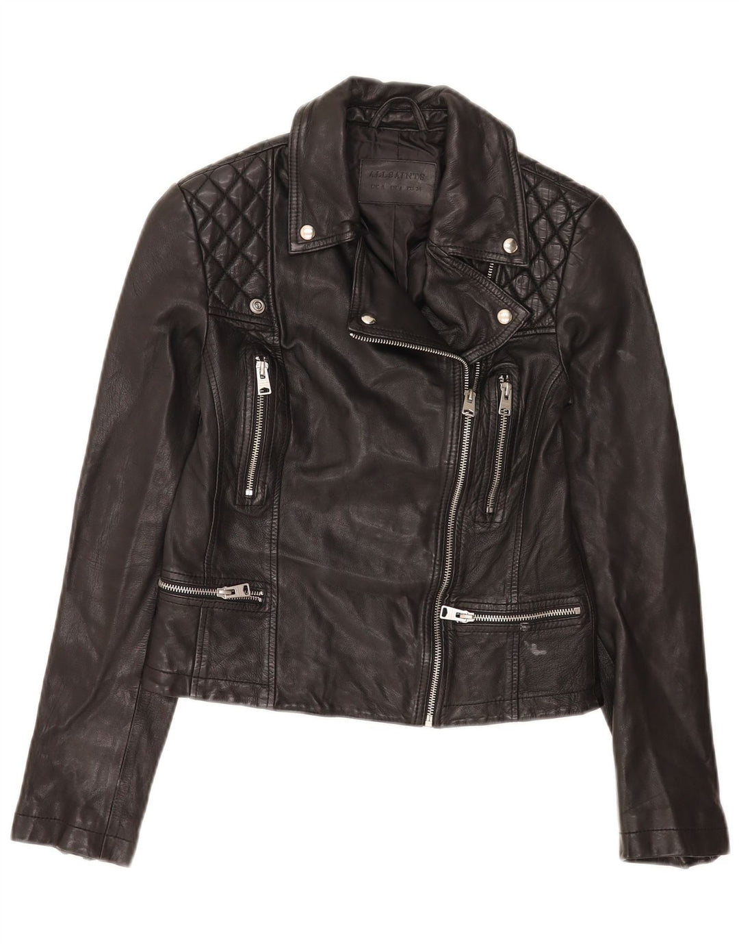 Giacca da motociclista in pelle corta da donna All Saints UK 8 piccola nera