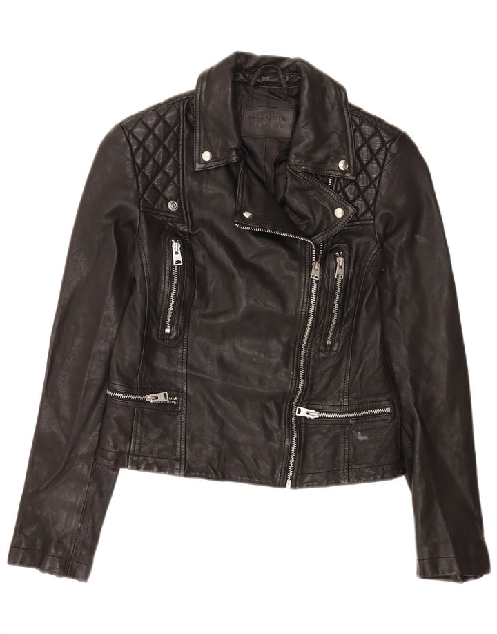 Giacca da motociclista in pelle corta da donna All Saints UK 8 piccola nera