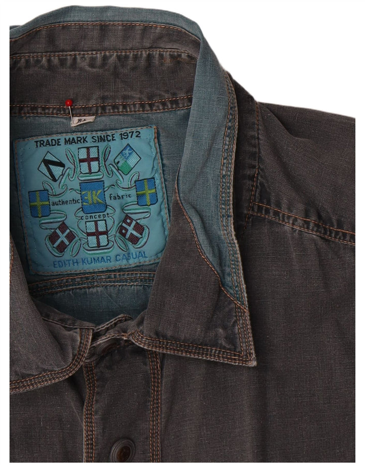 Camicia di jeans vintage da uomo XL in cotone color block grigio