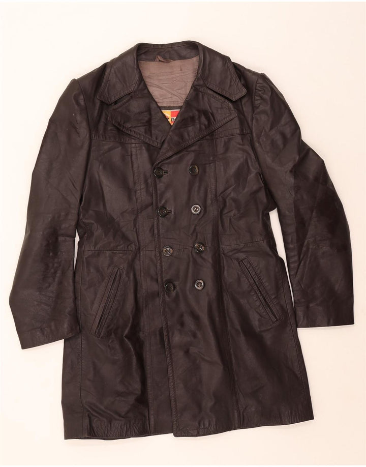 Cappotto in pelle vintage da uomo UK 44 2XL Nero