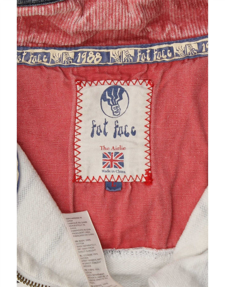 Felpa da uomo con collo con zip Fat Face, maglione grande, cotone a righe bianche