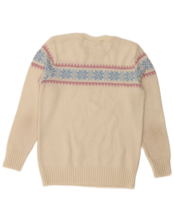 Maglione maglione girocollo da donna vintage UK 12 Beige medio Fair Isle
