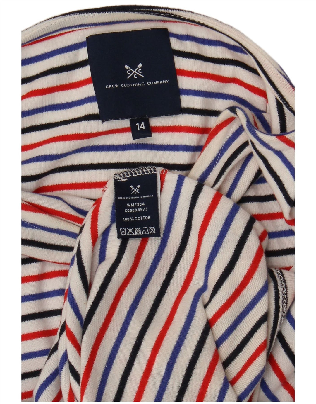 CREW CLOTHING T-shirt da donna Top UK 14 Cotone a righe multicolore medio