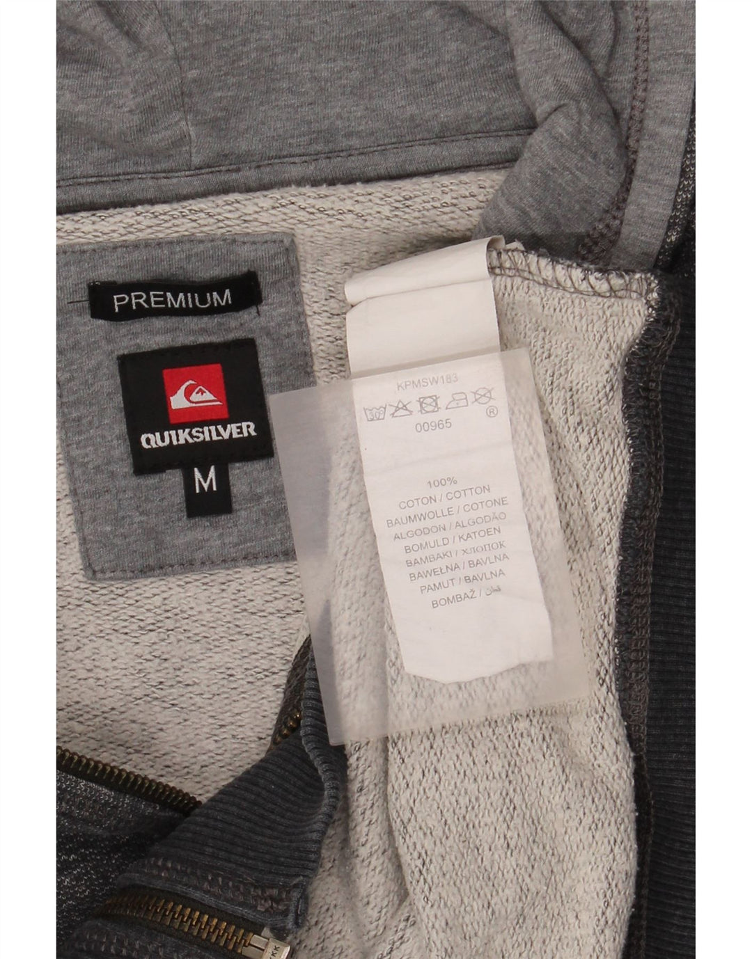 Maglione con cappuccio e zip premium da uomo Quiksilver in cotone grigio medio