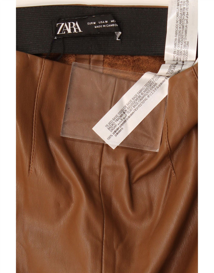 Zara Womens Skinny Faux Leather Trousers Medium W28 L27 Brown Polyester