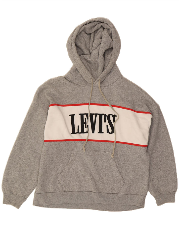 LEVI'S Mens Graphic Hoodie Jumper Small Grey Colourblock Cotton Vintage Levi's and Second-Hand Levi's from Messina Hembry 