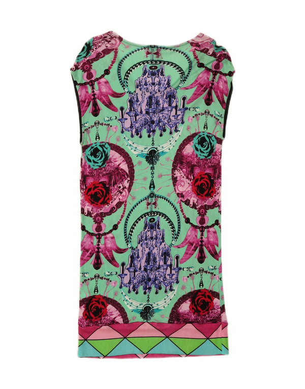 CUSTO BARCELONA Womens Graphic Shift Dress US 2 XS Green Viscose
