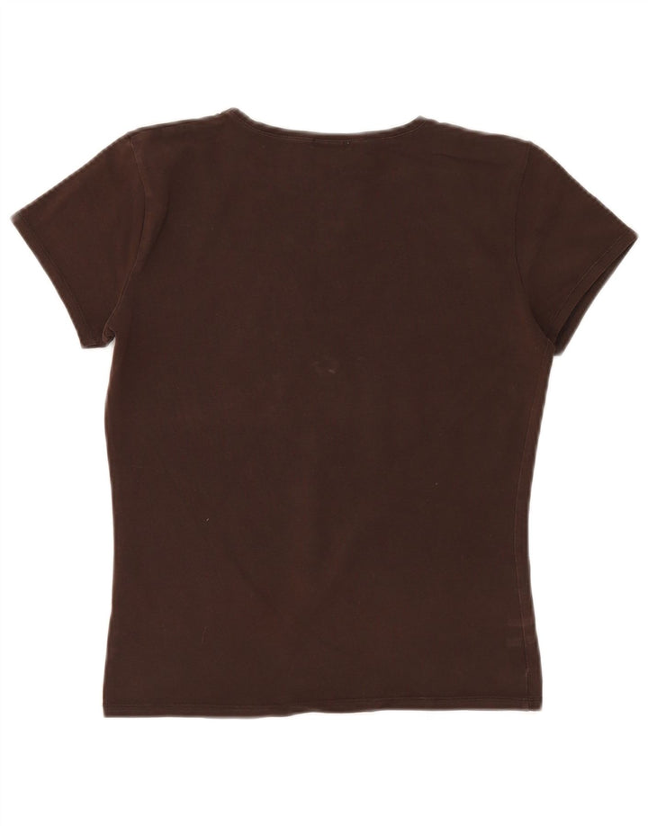 MASSIMO DUTTI T-shirt da donna Top UK 14 Large Marrone Cotone