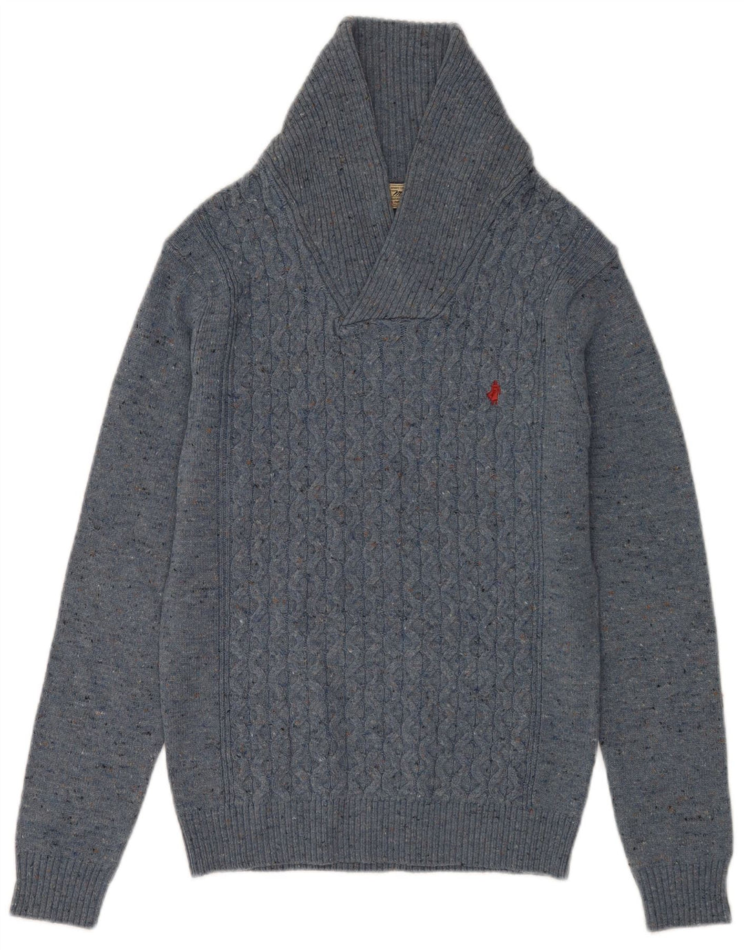 Marlboro Classics Maglione da uomo con collo a scialle piccolo in lana screziata blu
