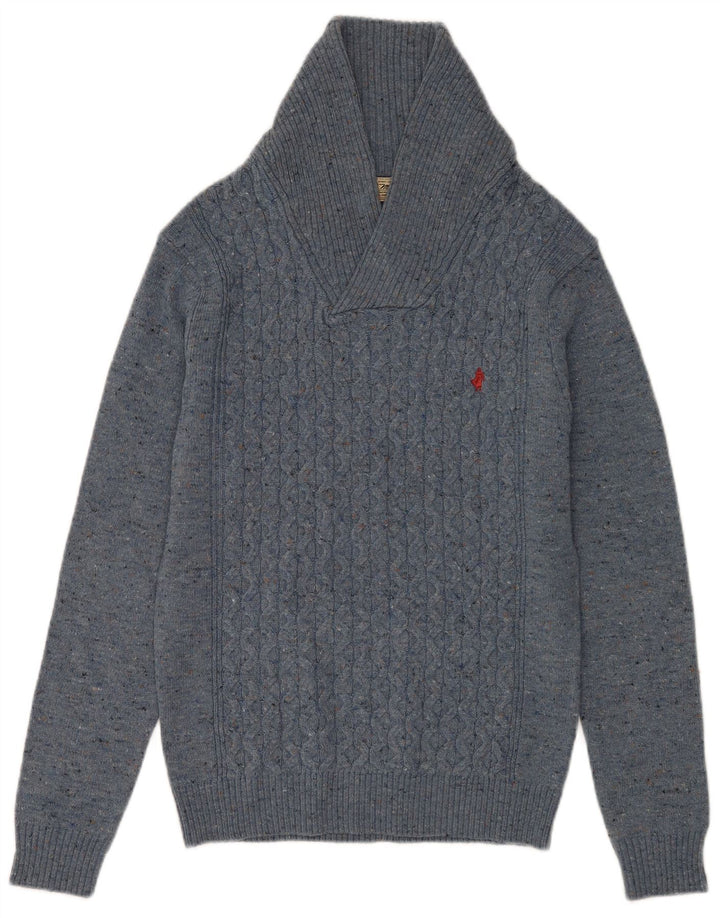 Marlboro Classics Maglione da uomo con collo a scialle piccolo in lana screziata blu