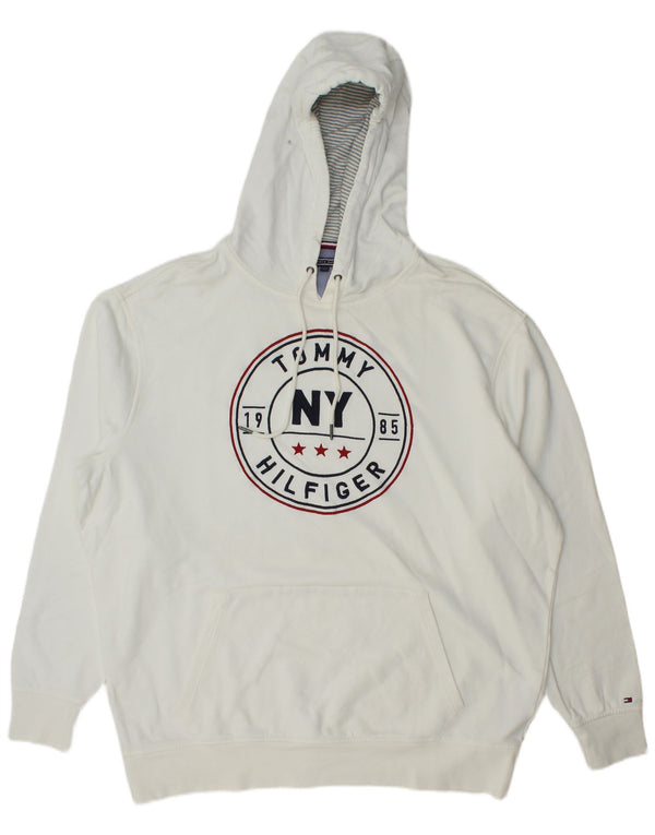 Maglione con cappuccio e vestibilità ampia grafica da uomo Tommy Hilfiger 2XL in cotone bianco