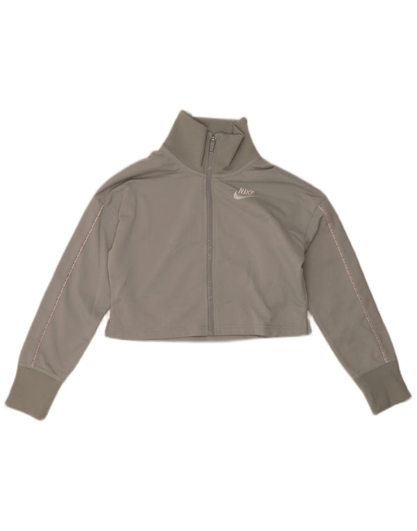 Nike Girls Crop Tracksuit Top Jacket 12-13 Years Large Grey Polyester