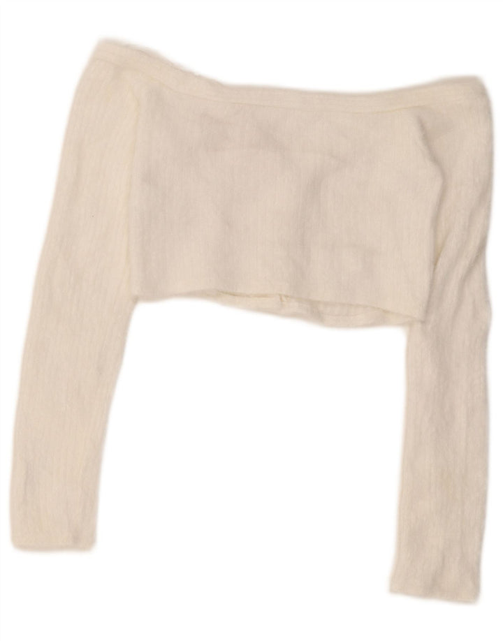 Top corto da donna con spalle scoperte Zara UK 12 medio bianco poliammide