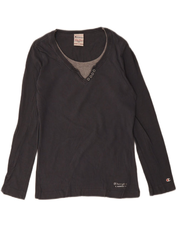 CHAMPION Top da donna Heritage Classics manica lunga UK 10 piccolo cotone grigio