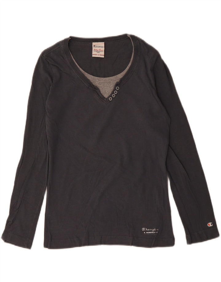 CHAMPION Top da donna Heritage Classics manica lunga UK 10 piccolo cotone grigio