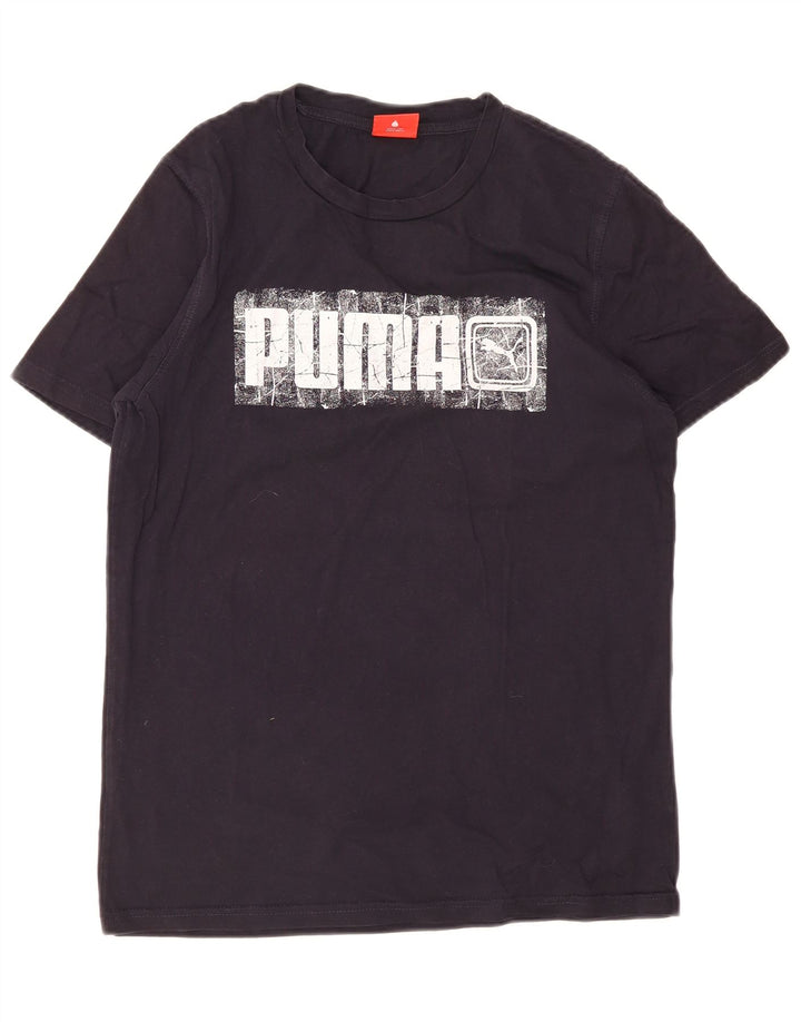 T-shirt grafica da uomo Puma Top Small in cotone blu navy