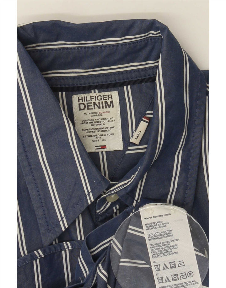 Camicia da uomo Tommy Hilfiger piccola in cotone a righe blu