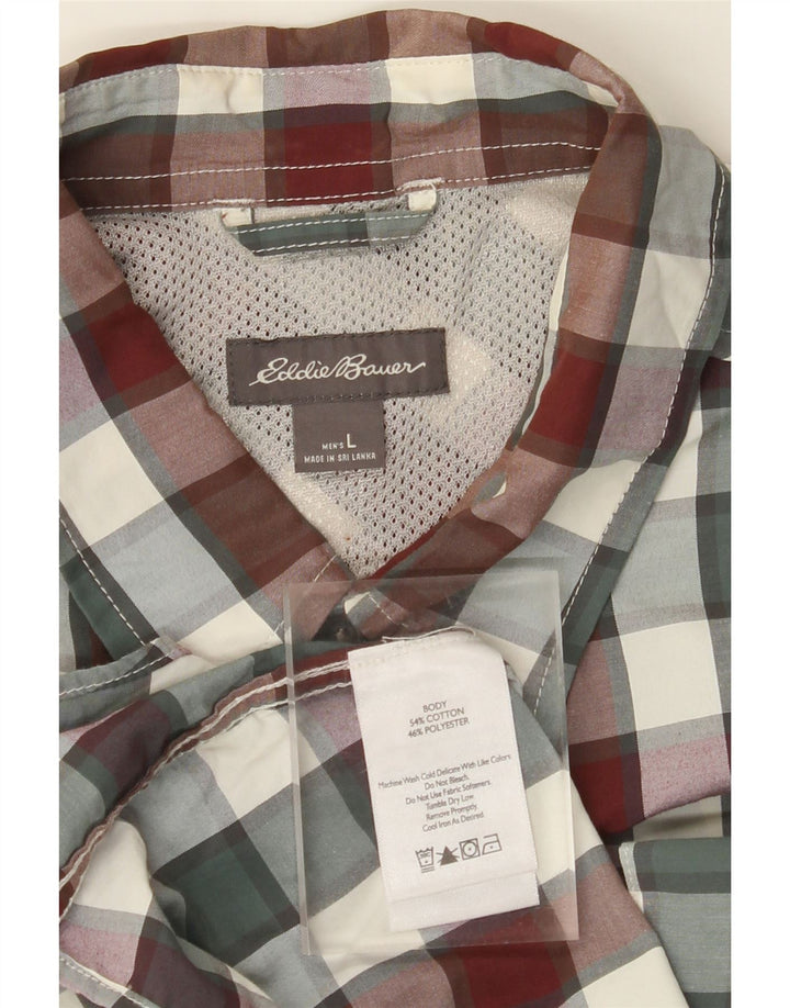 EDDIE BAUER Camicia a maniche corte da uomo in cotone a quadri multicolore grande