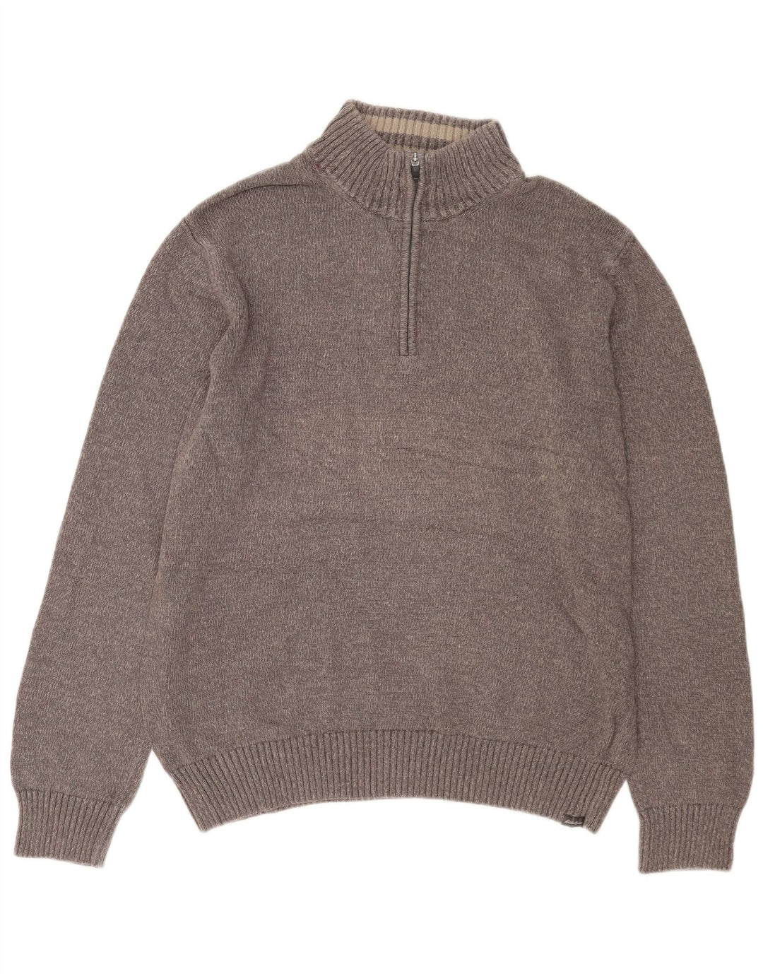 Eddie Bauer Maglione da uomo con zip e collo XL in cotone chiazzato grigio