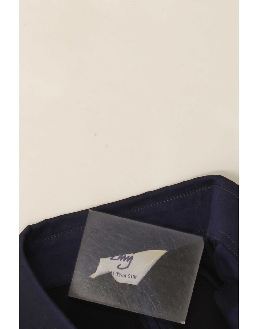 Camicetta camicia vintage da donna UK 14 seta blu navy media