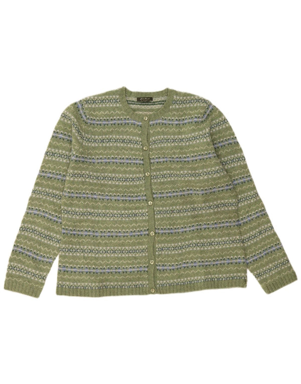 Maglione cardigan da donna Eddie Bauer UK 18 XL Verde Fair Isle Lambswool