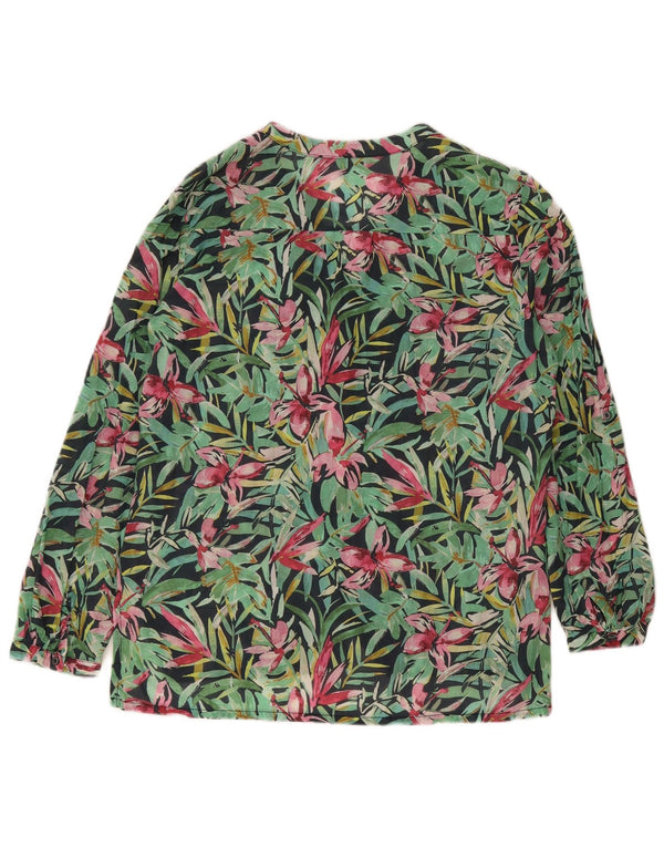 Laura Ashley Camicia da donna Camicetta UK 14 Grande cotone floreale verde