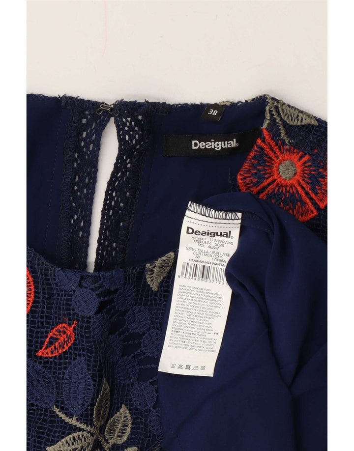 Abito aderente in pizzo da donna Desigual EU 38 Poliestere floreale medio blu navy