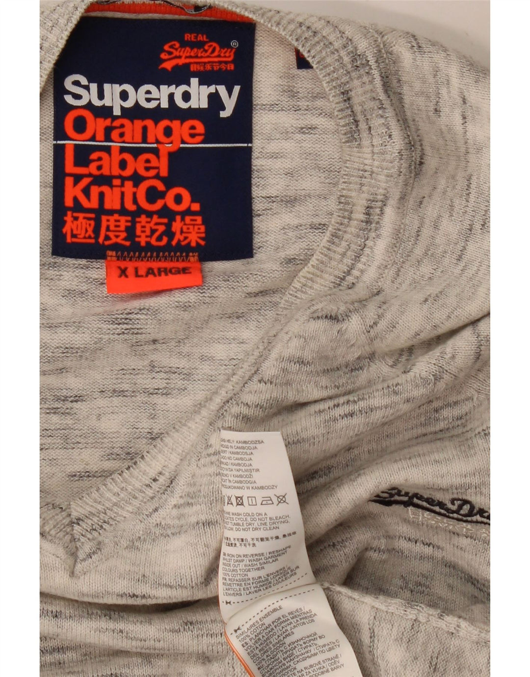 Maglione da donna con scollo a V SUPERDRY UK 18 XL Cotone screziato grigio