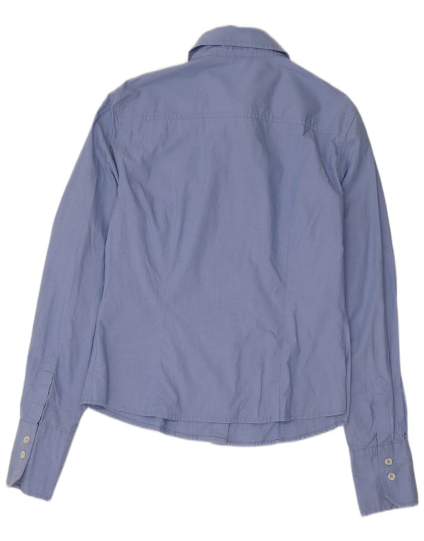 Camicia Benetton Donna UK 10 Small Blu Cotone