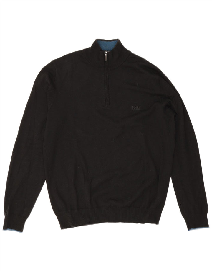 Hugo Boss Maglione da uomo con vestibilità regolare e collo con zip, grande, in lana nera