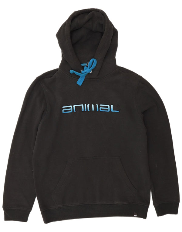 ANIMAL Mens Graphic Hoodie Jumper Small Black Cotton