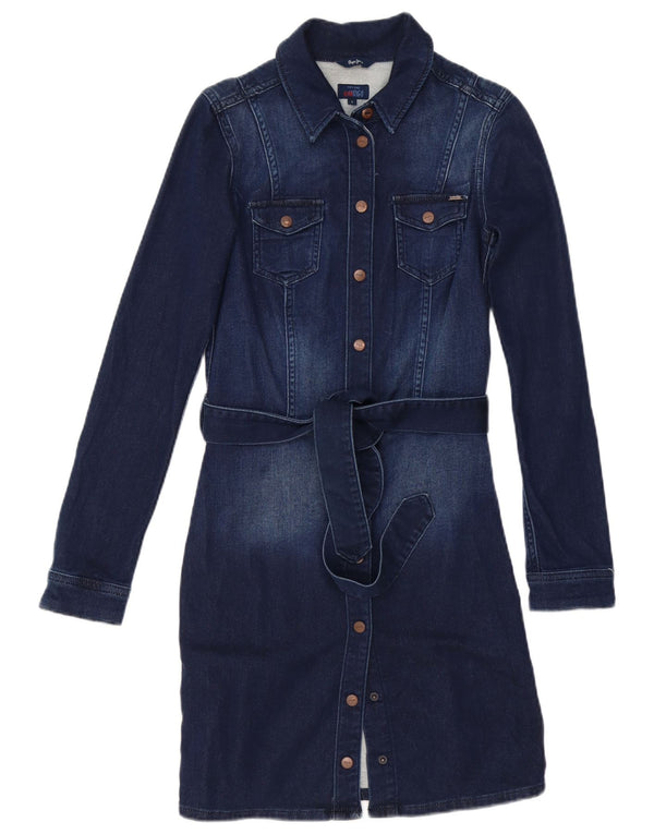 PEPE Jeans Abito camicia in denim a maniche lunghe indaco da donna UK 8 piccolo blu navy