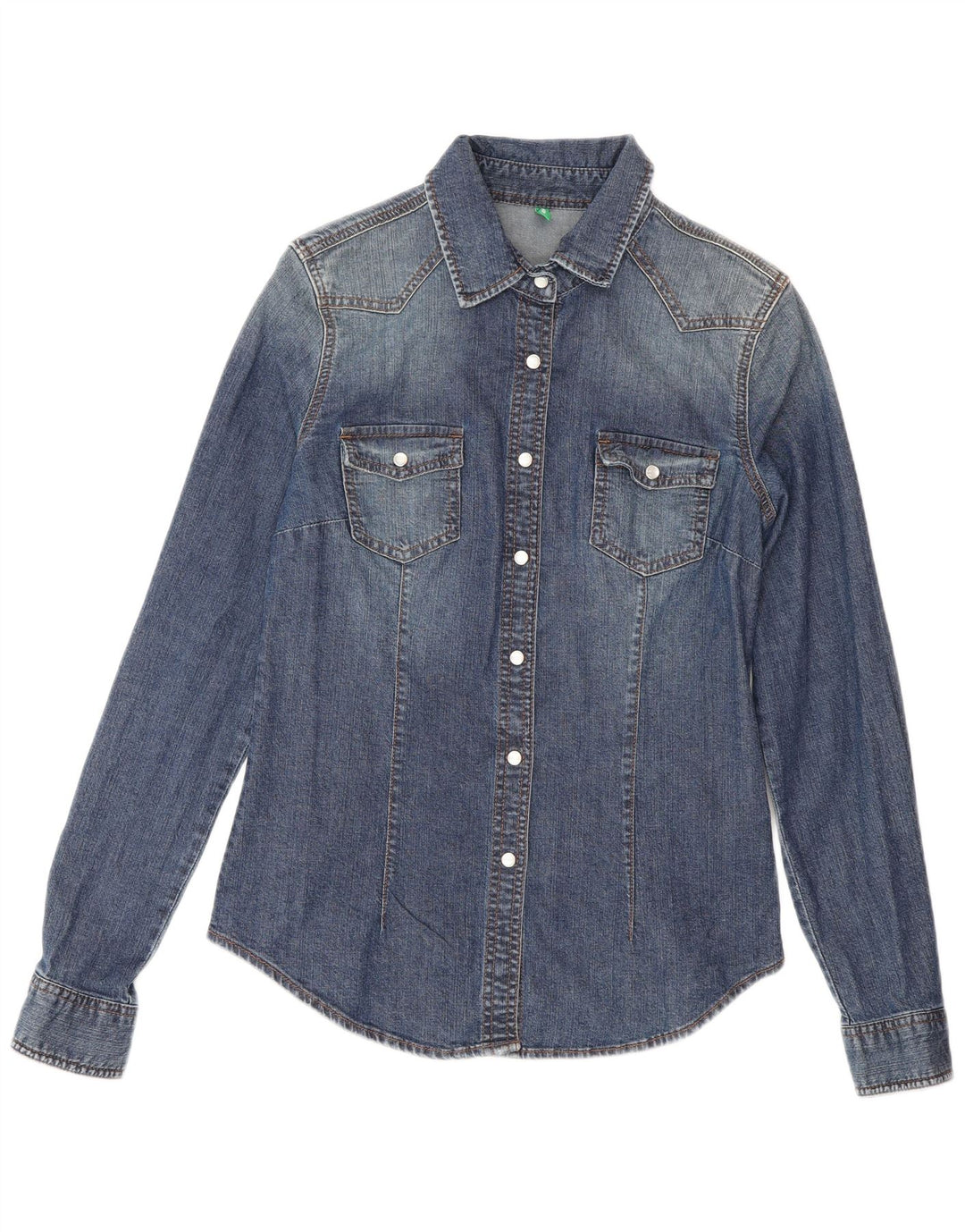 Camicia di jeans da donna Benetton UK 12 Cotone blu medio