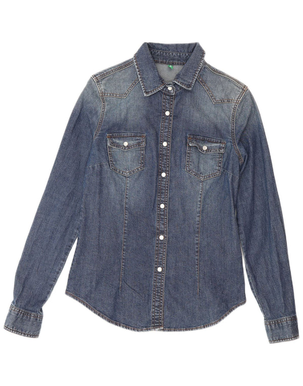 Camicia di jeans da donna Benetton UK 12 Cotone blu medio