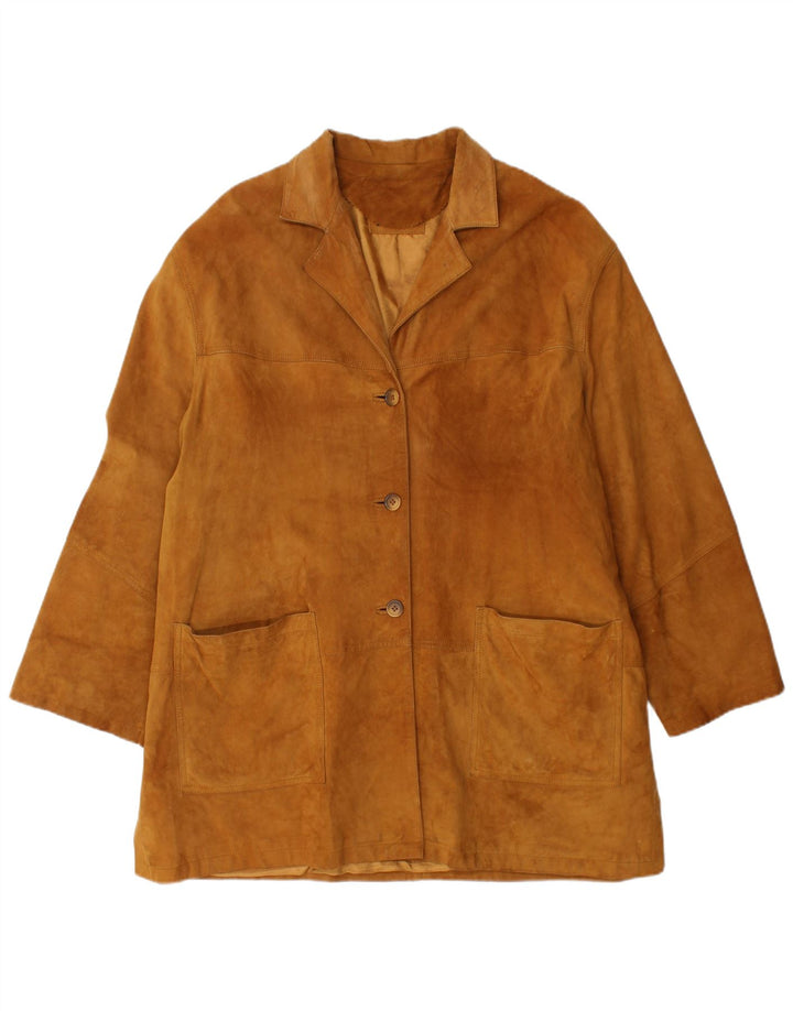 Giacca in pelle scamosciata da donna VINTAGE UK 18 XL in pelle marrone