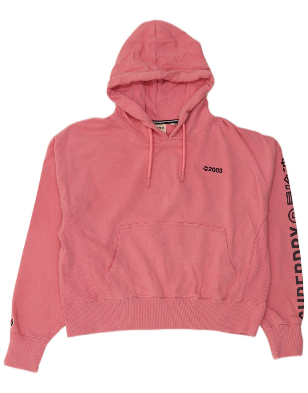 Felpa con cappuccio oversize con grafica corta da donna SUPERDRY UK 16 grande rosa