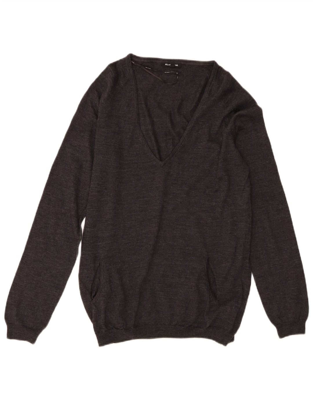 Massimo Dutti Maglione da donna con scollo a V UK 12 Lana grigio medio