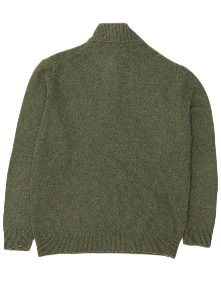 Maglione vintage da uomo con zip e collo 2XL in lana verde