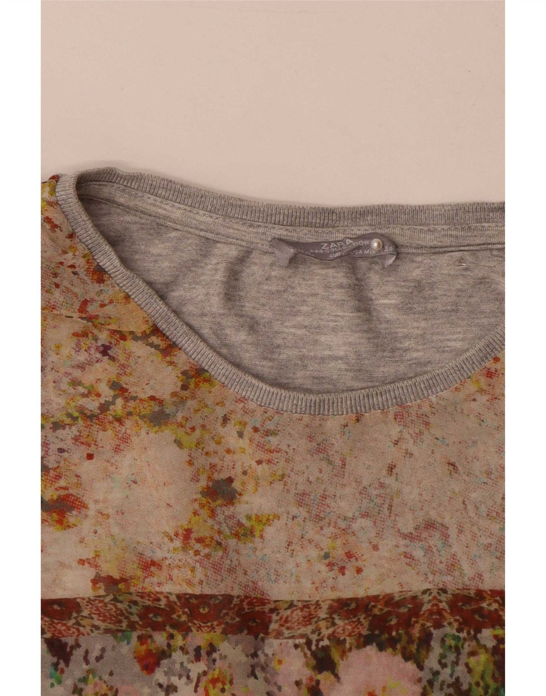Top Blusa Donna Zara UK 14 Grigio Medio Floreale
