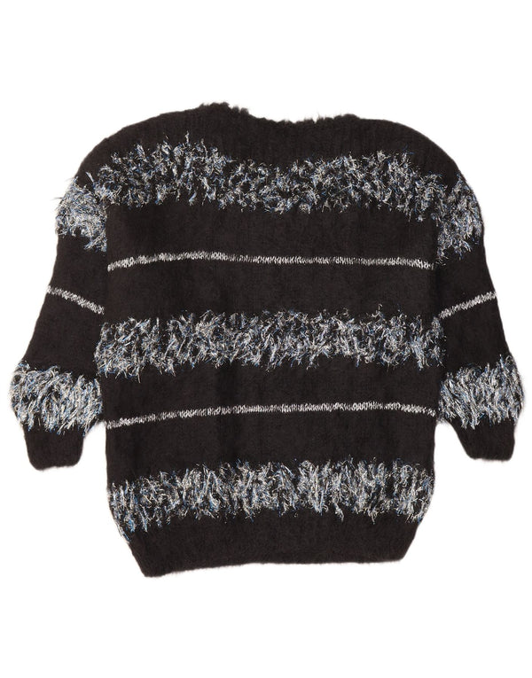 Maglione maglione con scollo a barca da donna VINTAGE UK 18 XL a righe nere