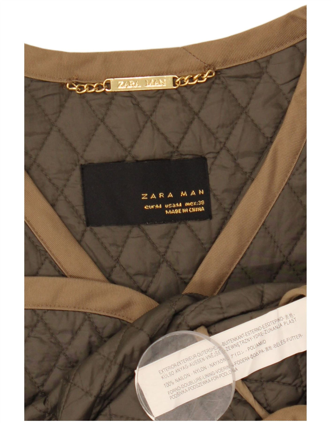 Giacca trapuntata da uomo Zara UK 38 nylon kaki medio