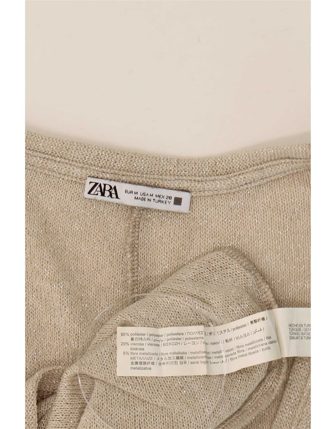 Abito maglione oversize senza maniche da donna Zara UK 12 Poliestere beige medio