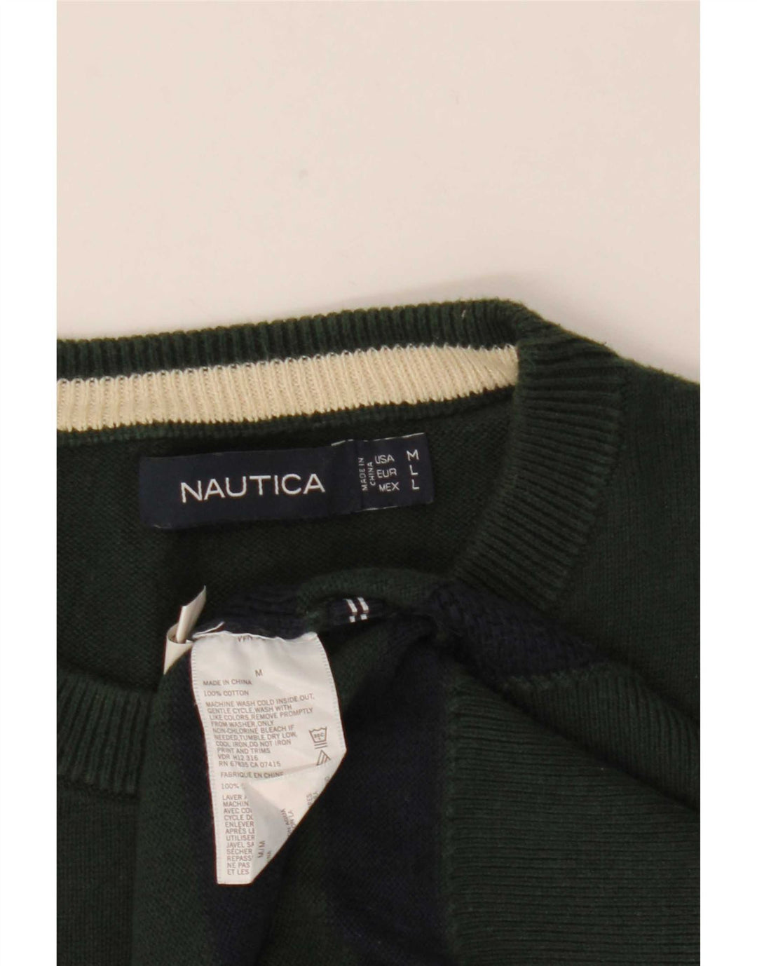 Maglione da uomo girocollo Nautica in cotone a righe verde medio
