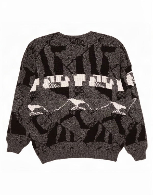 Maglione vintage da uomo con scollo a V XL grigio acrilico geometrico