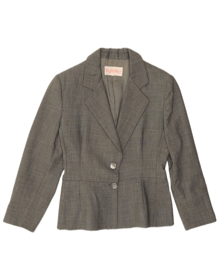 Giacca blazer a 2 bottoni da donna Byblos UK 10 piccola grigia