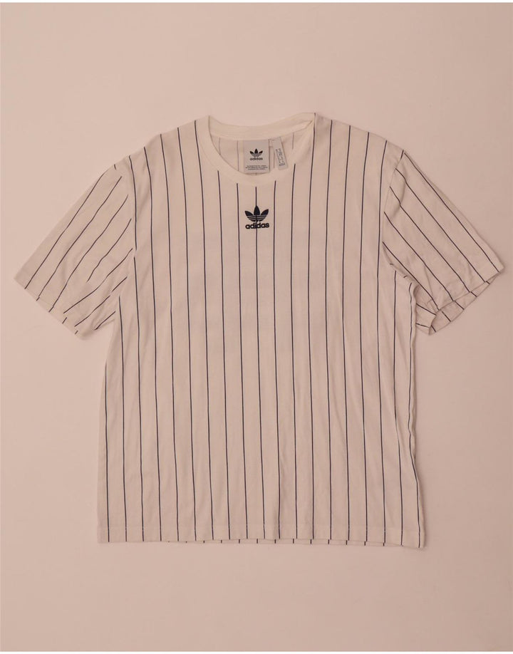 T-shirt grafica da uomo Adidas Top in cotone a righe bianche medie