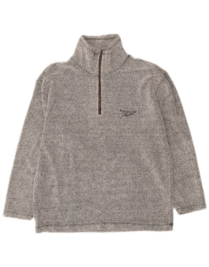 Top Reebok da uomo con zip e collo a maniche lunghe grigio medio chiazzato