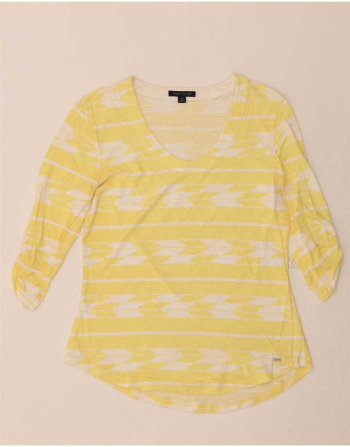TOMMY HILFIGER Womens Top 3/4 Sleeve UK 10 Small Yellow Geometric Vintage Tommy Hilfiger and Second-Hand Tommy Hilfiger from Messina Hembry 