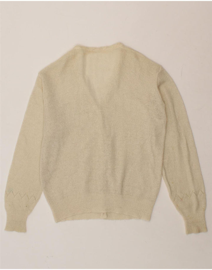 VINTAGE Womens Cardigan Sweater UK 14 Medium Beige Acrylic Vintage Vintage and Second-Hand Vintage from Messina Hembry 